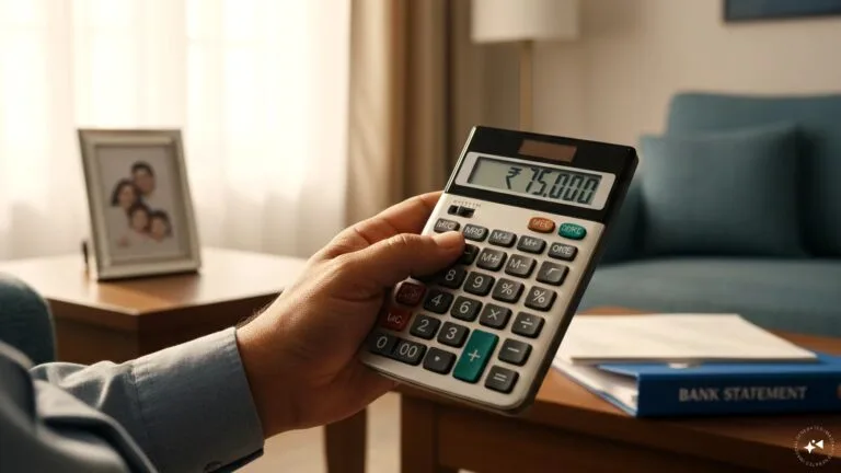 A professional analyzing home loan emi: documents on a desk