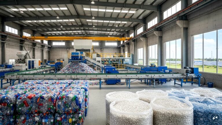 $31.5 million from: The Breakthrough Game-Changing Guide 7 Industrial PET recycling facility construction site representing sustainable finance investment