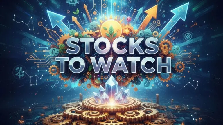 Professional trader analyzing stocks to watch on multiple monitors